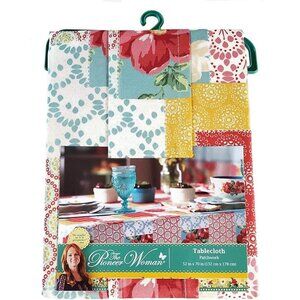 NWT Pioneer Woman Patchwork Tablecloth Red Blue Floral Retro 52 x 72 Cotton